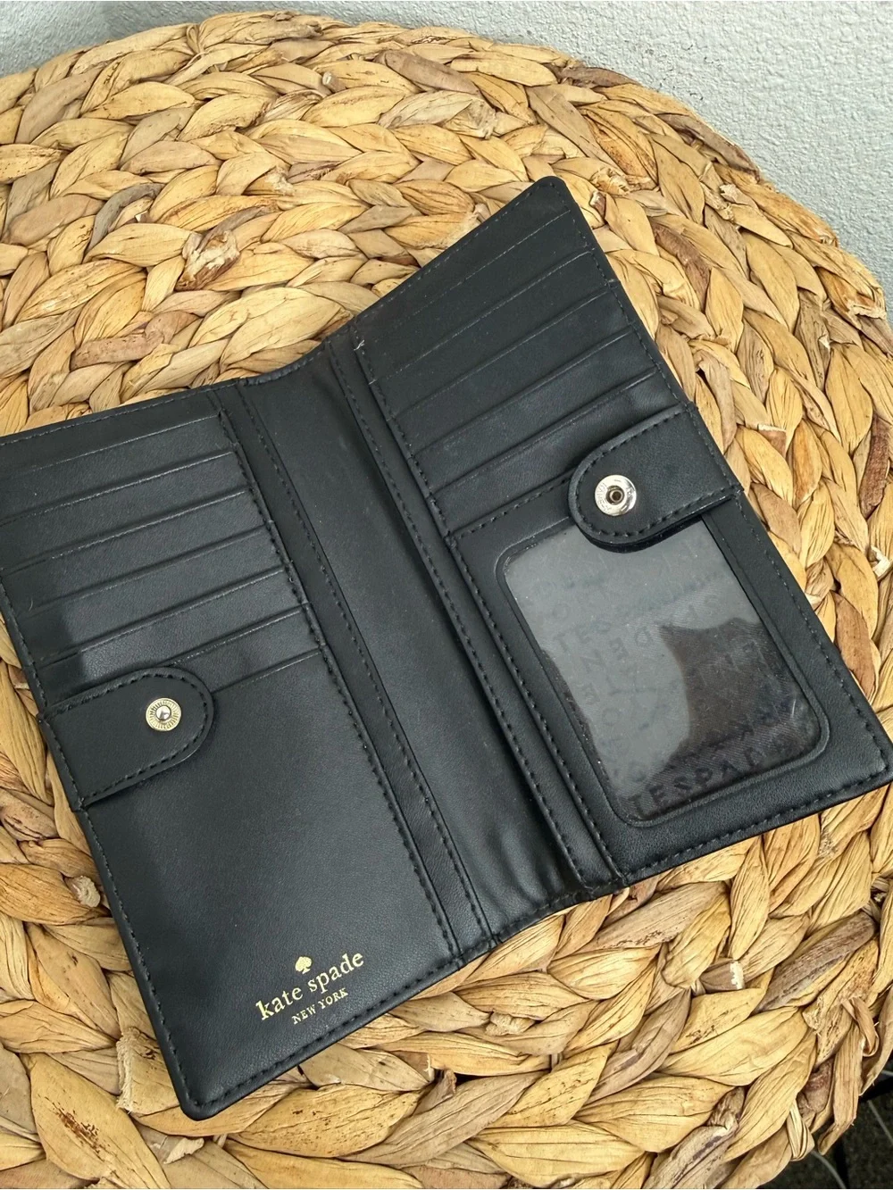 Kate Spade New York Wallet Beacon Court Black Patent Leather Bow Checkbook